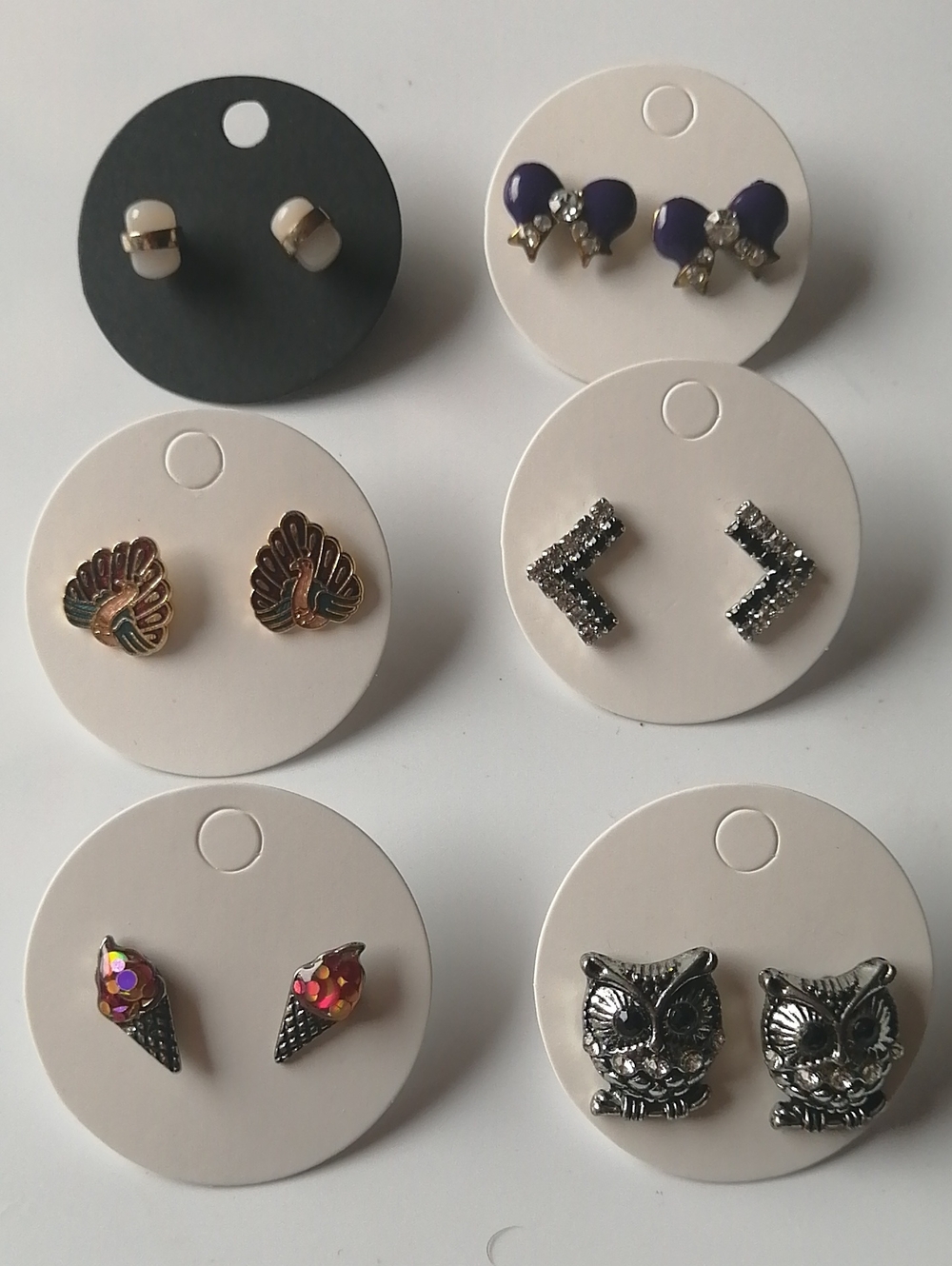 Assorted Women’s Fashion Stud Earrings - Purple, Black, Ivory, Silver